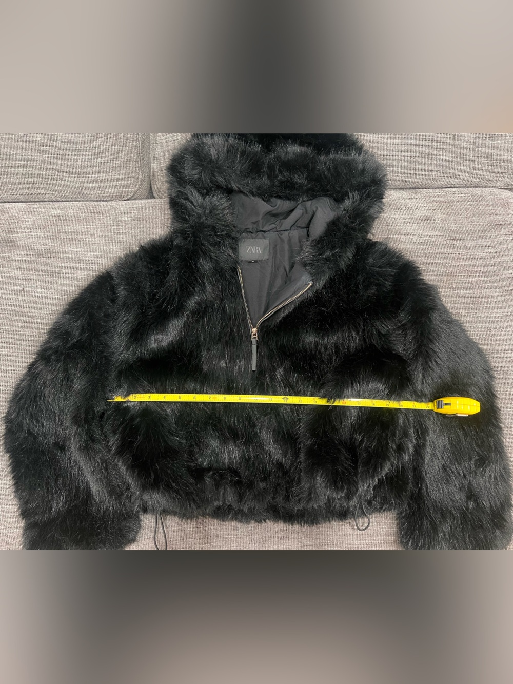 Zara Black Faux Fur Hooded Coat - Picture 2 of 7